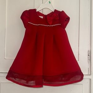 Bonnie Jean Girls Red Pleat Mesh Hem Holiday Dress